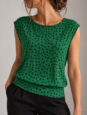 Laura Green & Black Polka Dot Sleeveless Blouson Top Size M